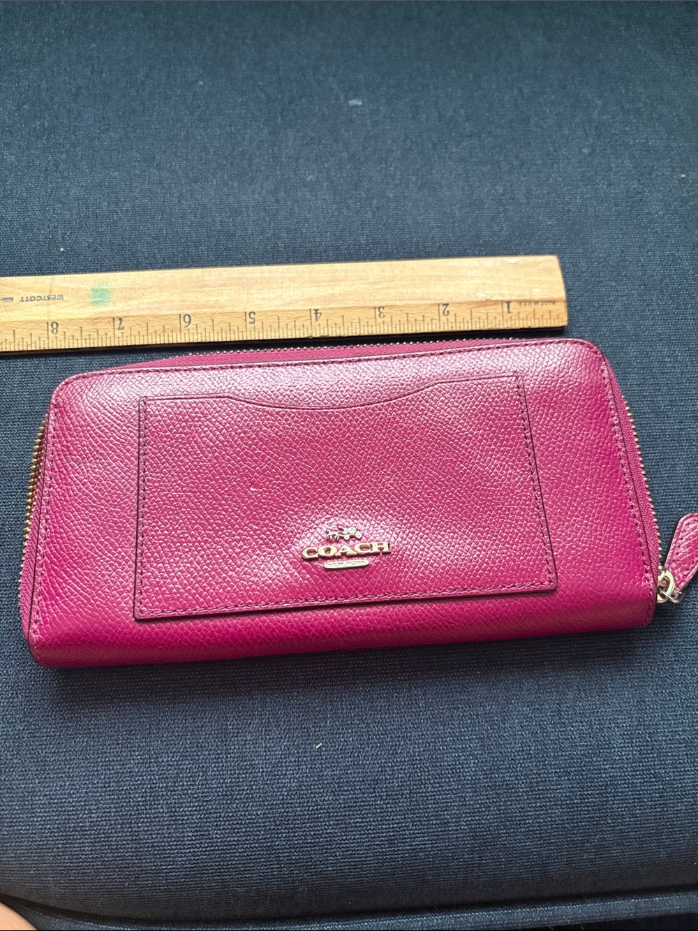 Coach Magenta Zip-Around Leather Wallet with Exterior Pocket